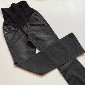 Indigo blue full panel, flare maternity jeans. Faded black, size small